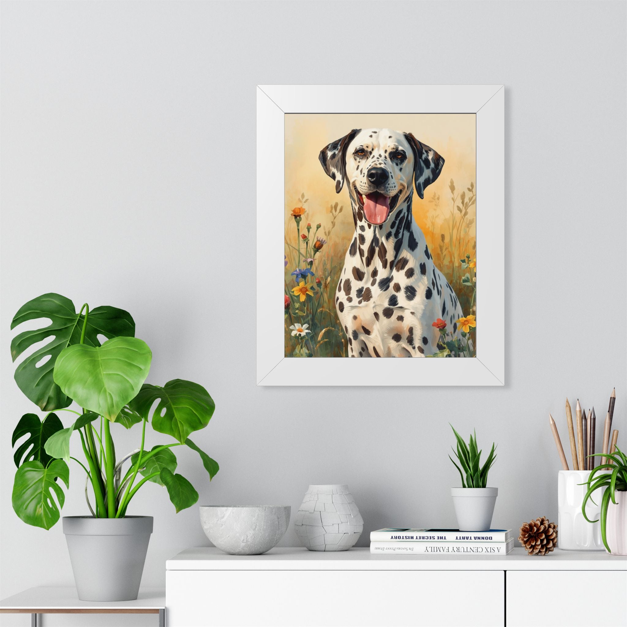 Dalmatian Dog Framed Poster — Vertical Floral Portrait Wall Art