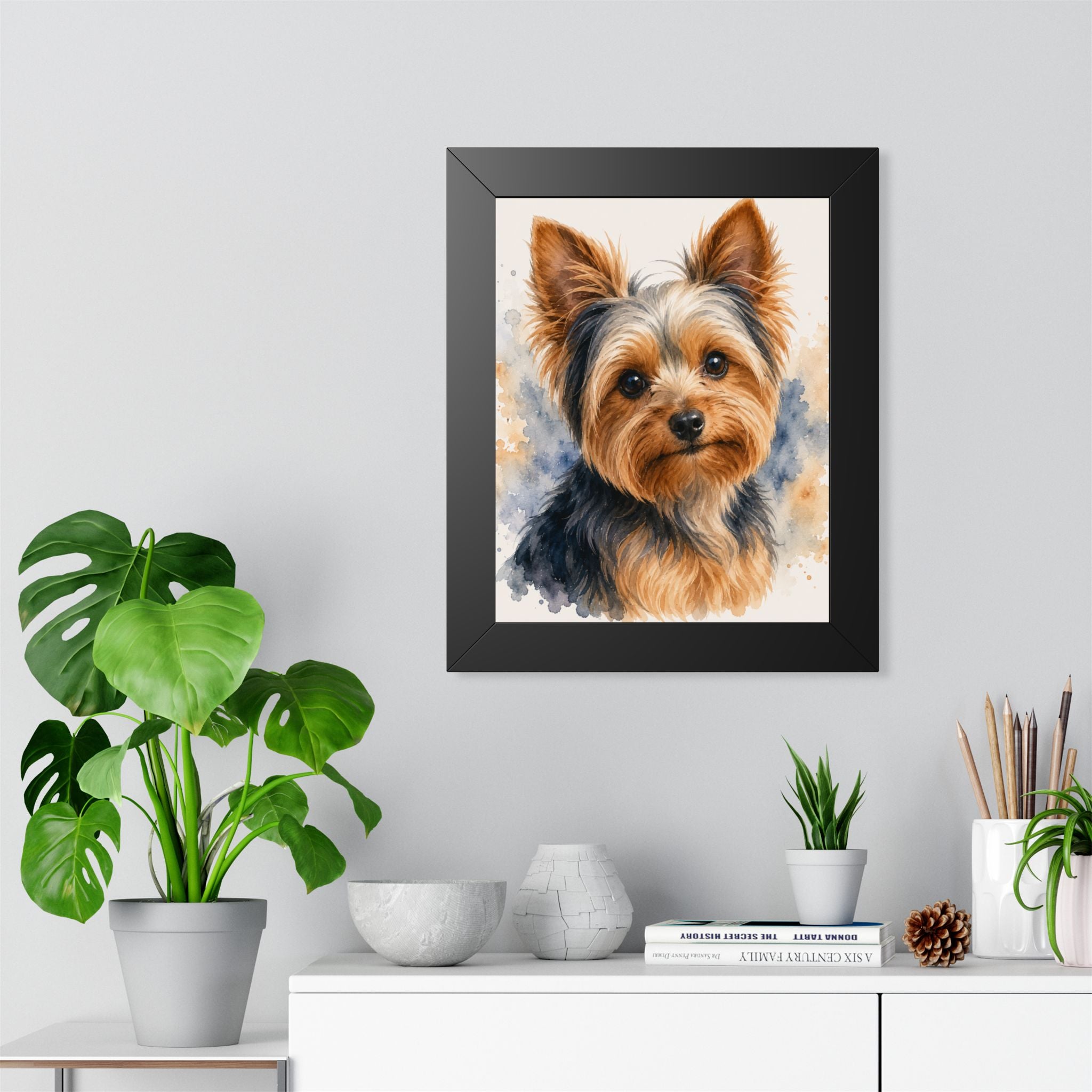 Yorkshire Terrier Watercolor Framed Poster — Cute Yorkie Wall Art