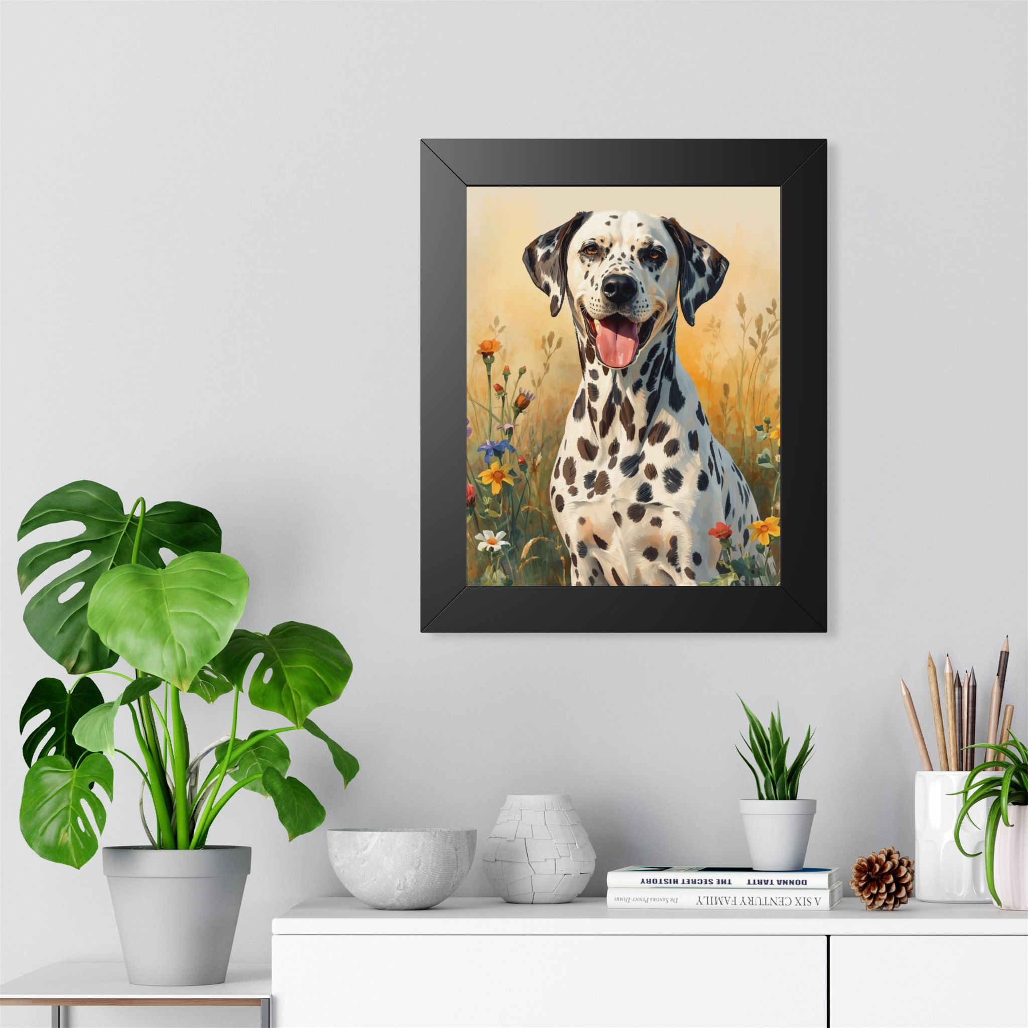 Dalmatian Dog Framed Poster — Vertical Floral Portrait Wall Art