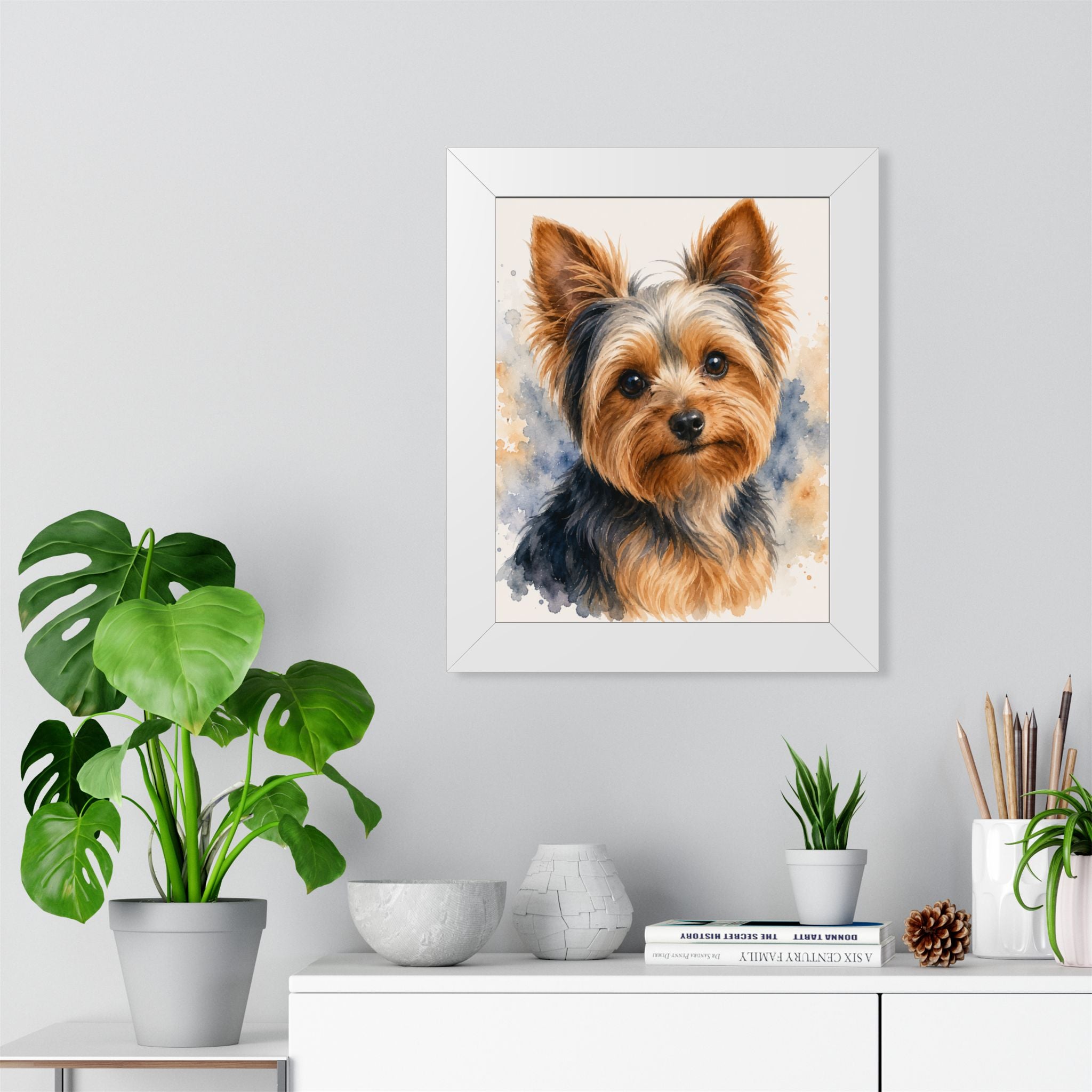 Yorkshire Terrier Watercolor Framed Poster — Cute Yorkie Wall Art